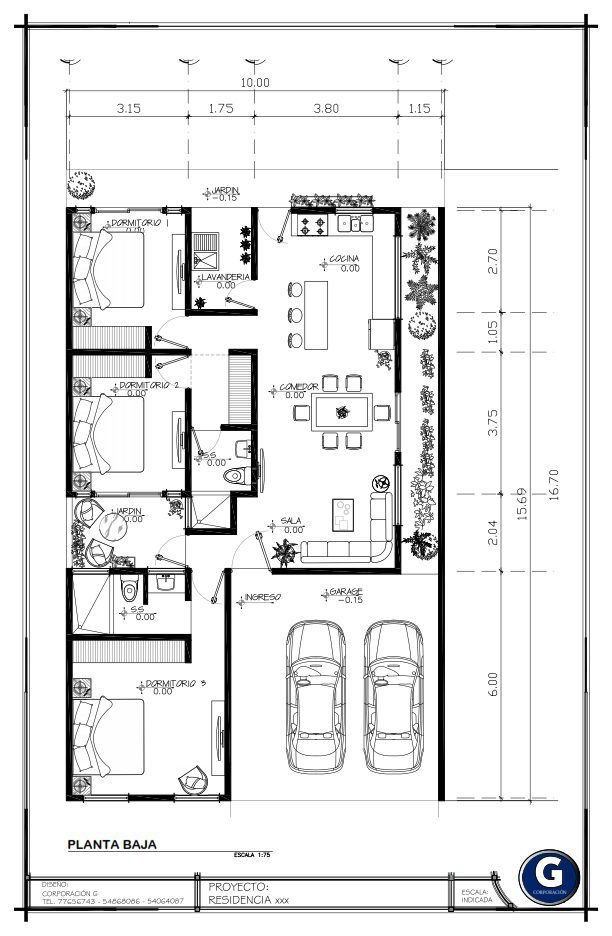 Planos de casa 41 de 10.00 × 16.70 m