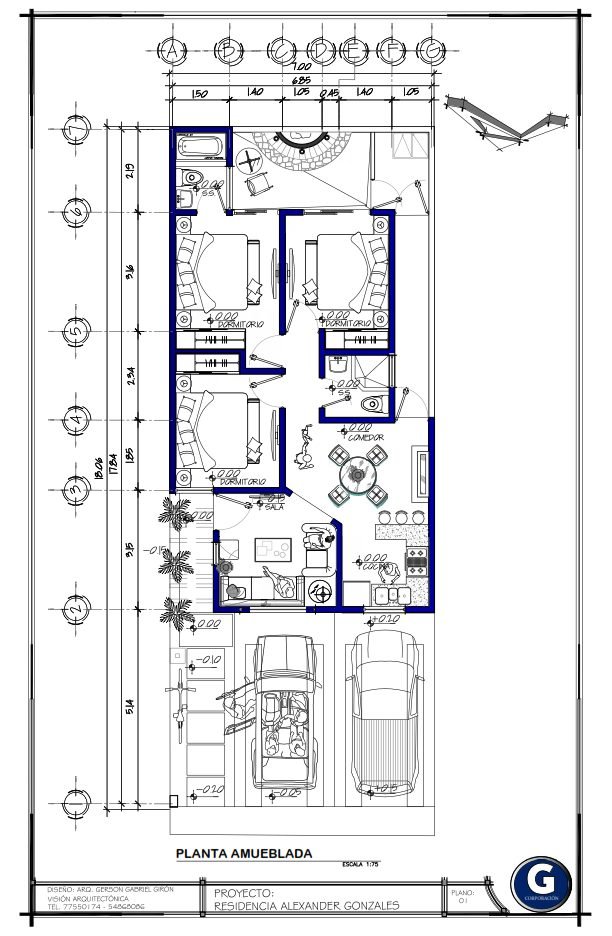 Planos de casa 57 de 7.00 × 18.06 m