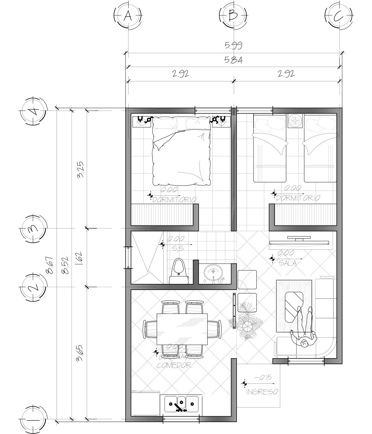 Planta amueblada de la casa 2