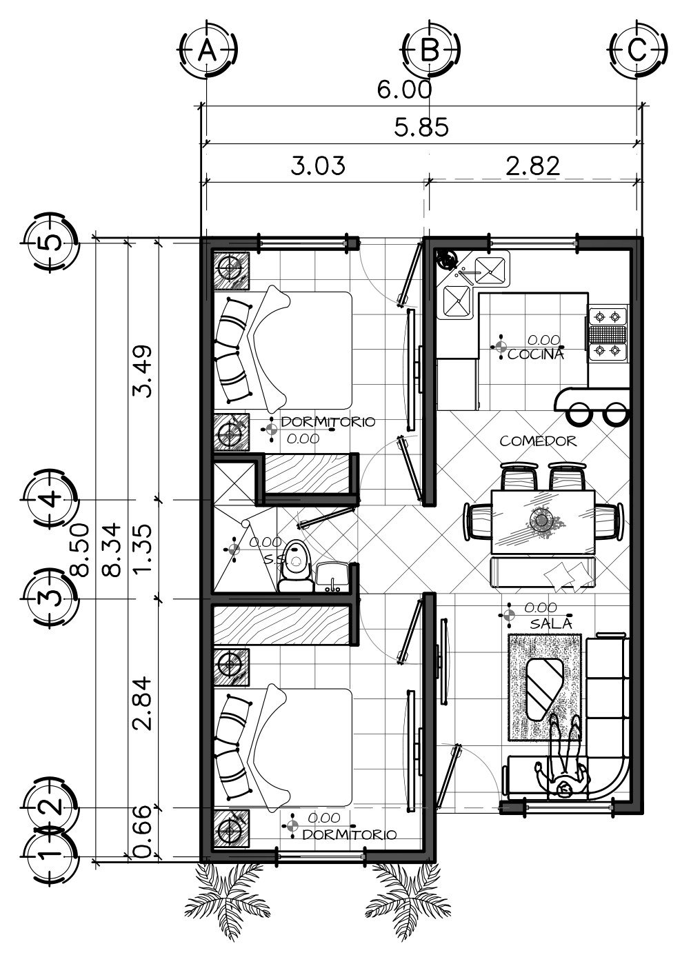Planta amueblada de la casa 49