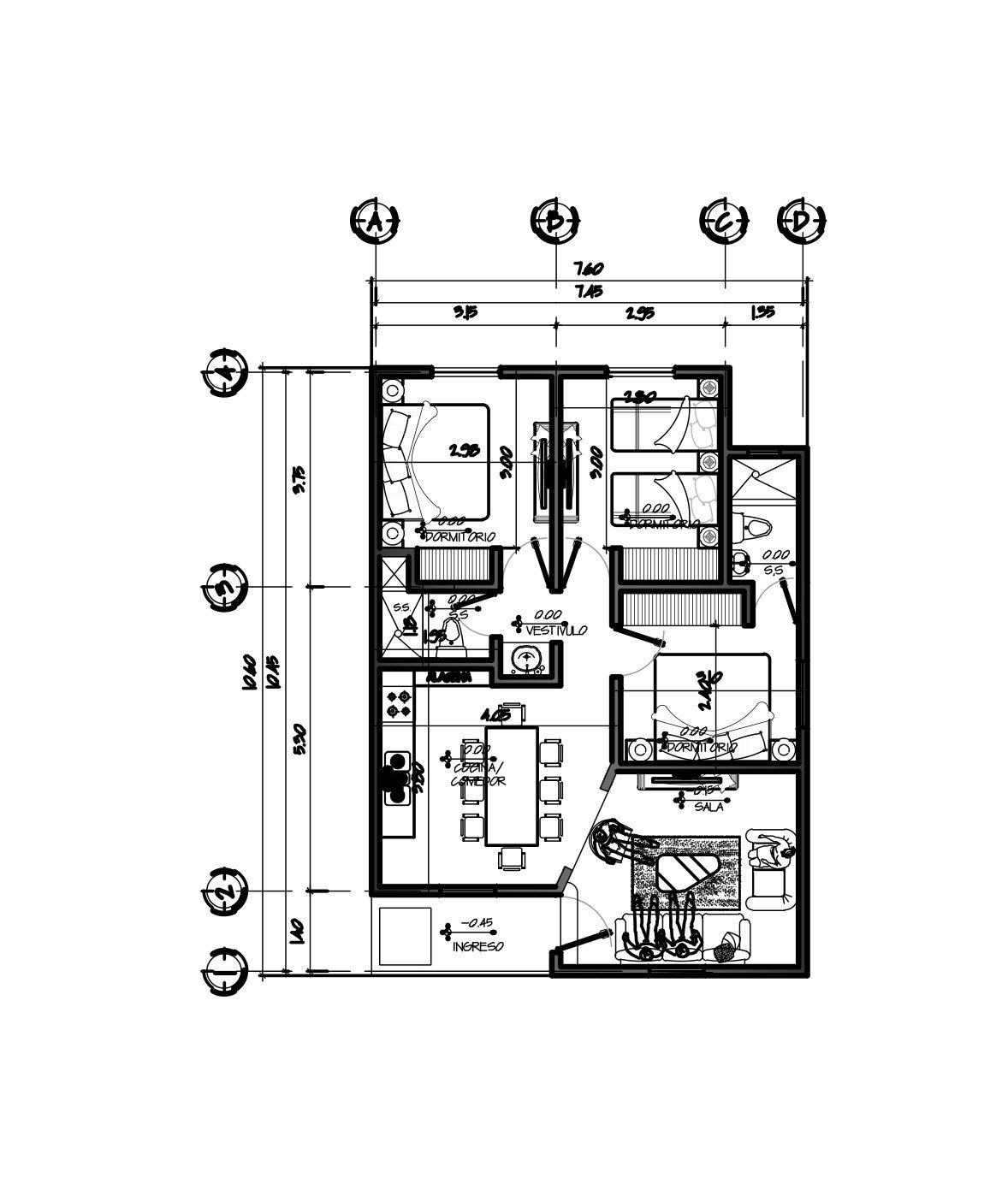 Planta amueblada de la casa 8